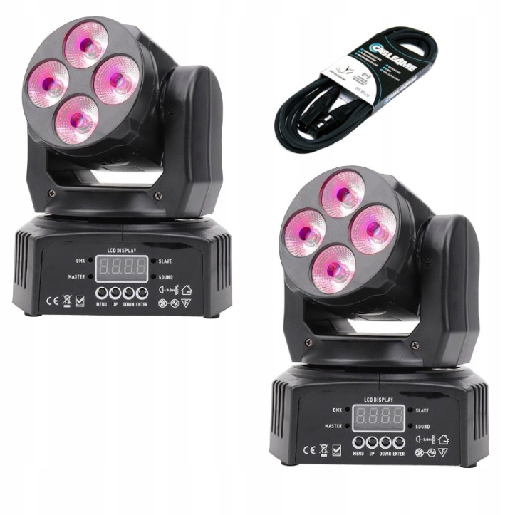 Zestaw 2x Głowica Ruchoma LED + LASER + kabel DMX