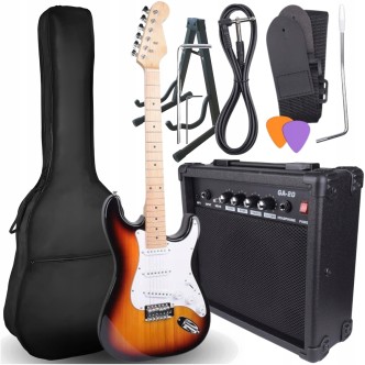 Zestaw Gitara Elektryczna z Piecykiem Gitarowym Pokrowiec + kabel + stojak