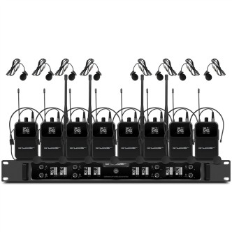 Zestaw Mikrofonów bezprzewodowych Shudder SDR2804 8 mikrofonów z mikroportami bodypack nagłowny + klip krawatowy 128 kanałów
