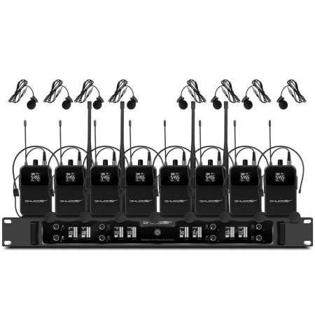 Zestaw Mikrofonów bezprzewodowych Shudder SDR2804 8 mikrofonów z mikroportami bodypack nagłowny + klip krawatowy 128 kanałów