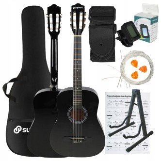 Zestaw Gitara klasyczna 4/4 Gitarowy Pokrowiec + struny + stojak