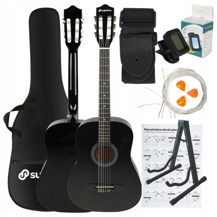 Zestaw Gitara klasyczna 4/4 Gitarowy Pokrowiec + struny + stojak