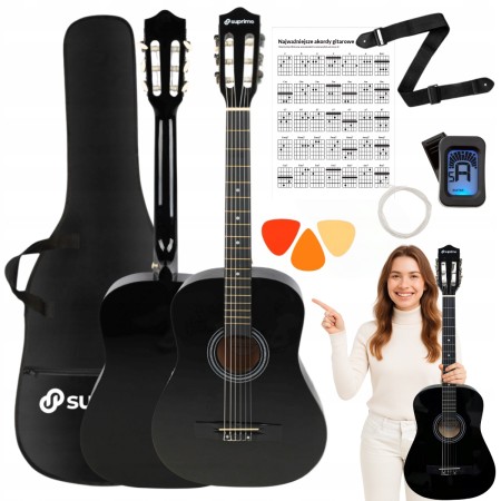 Zestaw Gitara klasyczna 4/4 Gitarowy Pokrowiec + struny + stojak