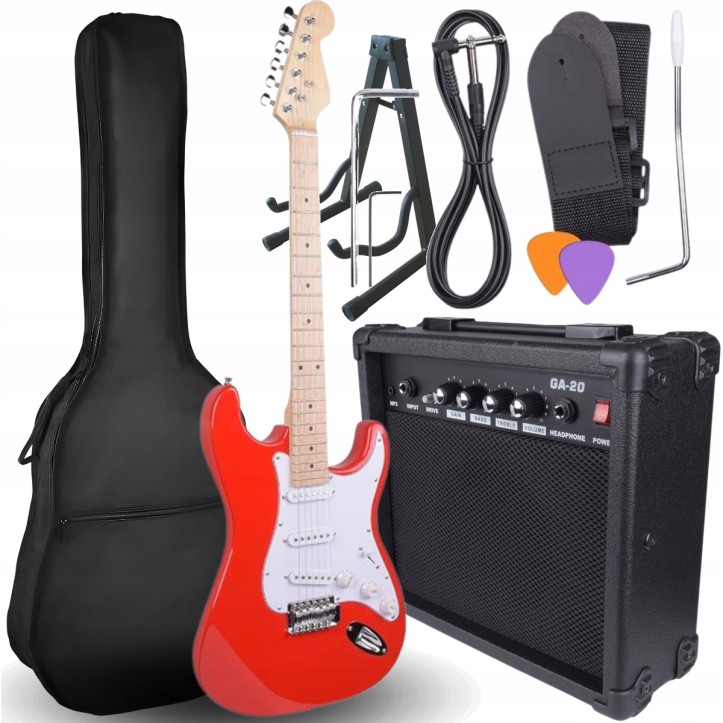 Zestaw Gitara Elektryczna z Piecykiem Gitarowym Pokrowiec + kabel + stojak
