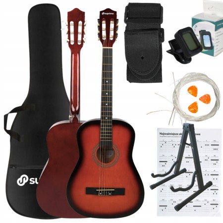 Zestaw Gitara klasyczna 4/4 Gitarowy Pokrowiec + struny + stojak