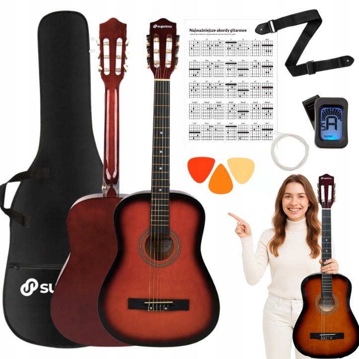 Zestaw Gitara klasyczna 4/4 Gitarowy Pokrowiec + struny + stojak