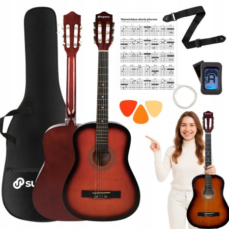 Zestaw Gitara klasyczna 4/4 Gitarowy Pokrowiec + struny + stojak