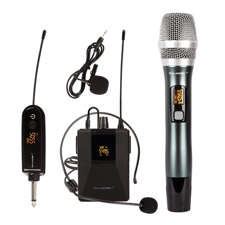 Zestaw Mikrofony bezprzewodowe SDR703 Shudder mikrofon doręczny + zestaw nagłowny z klipsem krawatowym