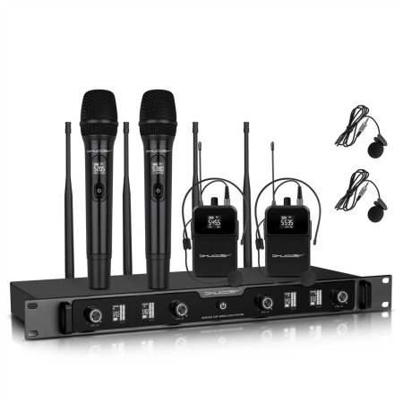 Zestaw Mikrofony bezprzewodowe Shudder SDR2403 zestaw 4 mikrofonów, 2x mikrofon + 2x mikroport bodypack 120 kanałów