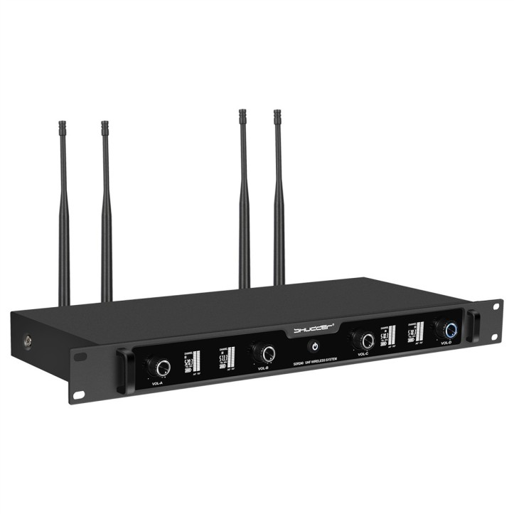 Mikrofony bezprzewodowe Shudder SDR2404 zestaw 4 mikrofony nagłowne mikroport bodypack 120 kanałów
