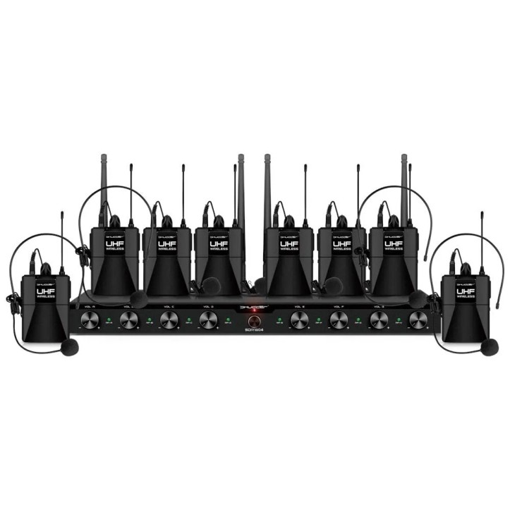Mikrofony bezprzewodowe 8 kanałowe Shudder SDR1084 8 mikroportów typu bodypack z akcesoriami