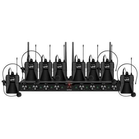 Mikrofony bezprzewodowe 8 kanałowe Shudder SDR1084 8 mikroportów typu bodypack z akcesoriami