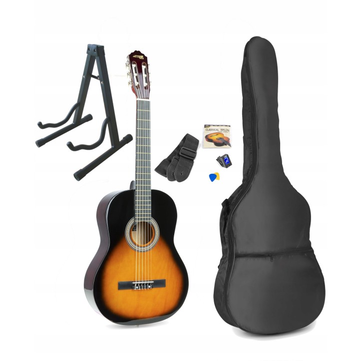Zestaw Gitara Klasyczna MAX SOLOART + Statyw + pokrowiec i akcesoria