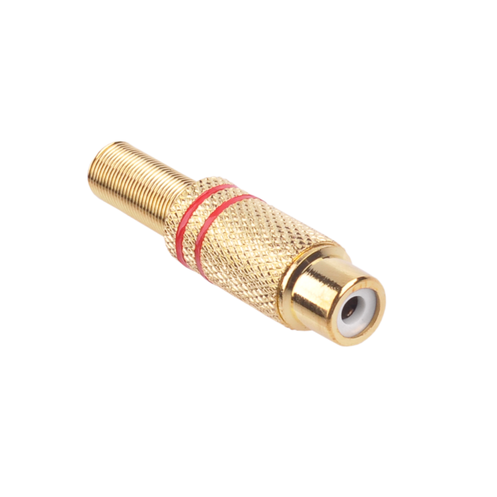 Gniazdo RCA złote 2 paski na kabel czerwone