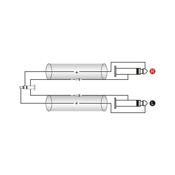 Kabel 2x Jack 6,3mm mono - Jack 3,5mm stereo 1m