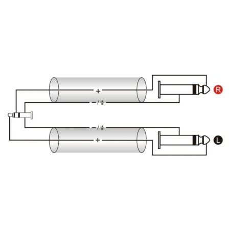 Kabel 2x Jack 6,3mm mono - Jack 3,5mm stereo 1m